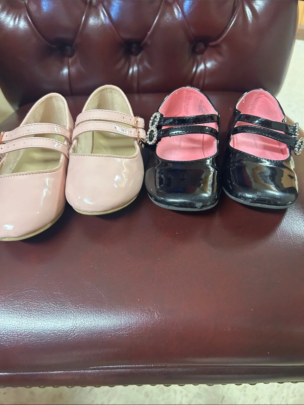 Girls Patent Double-Strap Mary Jane Dress Shoes in Pink and Black size 10